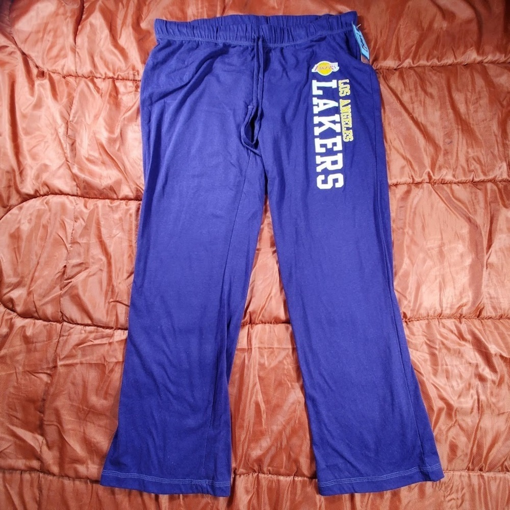 NBA Lakers Wide Leg Sweatpants Women's Large Purple Gold Graphic Los Angeles NWT
